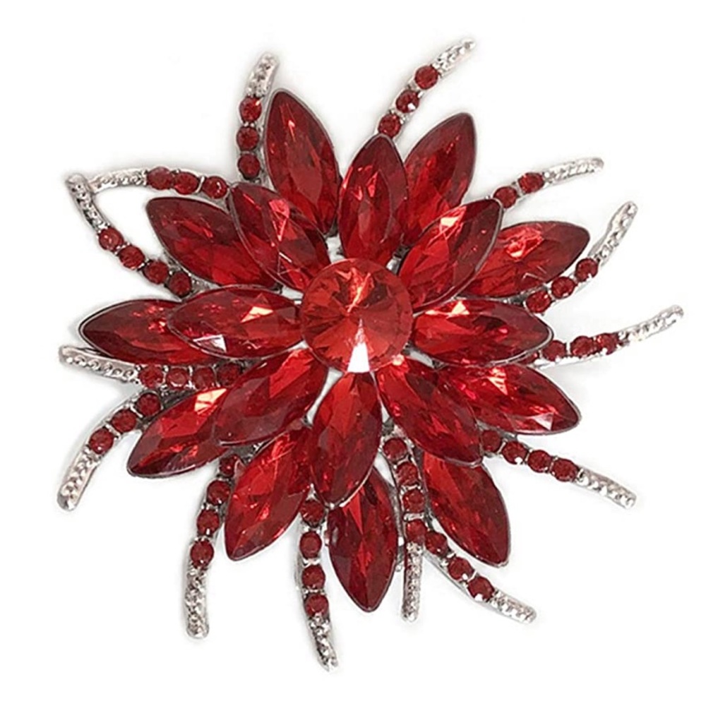 Large Red Rhinestone Flower Brooch - Picture 2 of 14
